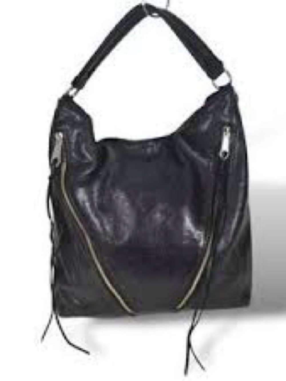 Rebecca Minkoff Moto Hobo Black LeatherZip-Accent Shoulder Bag Vintage - Picture 5 of 13